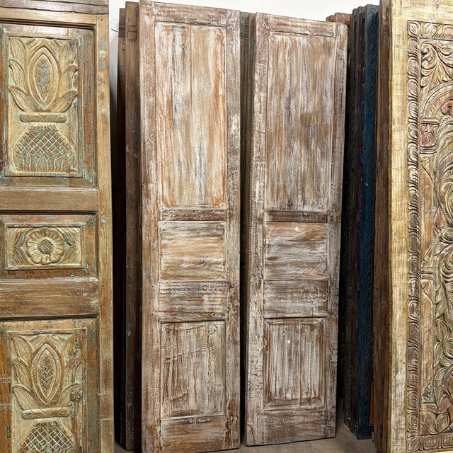 Antique Carved Wood Doors With Metal Accents – Vintage Hinged or Sliding Barn Door 80x36 For Sale - Image 9 of 9