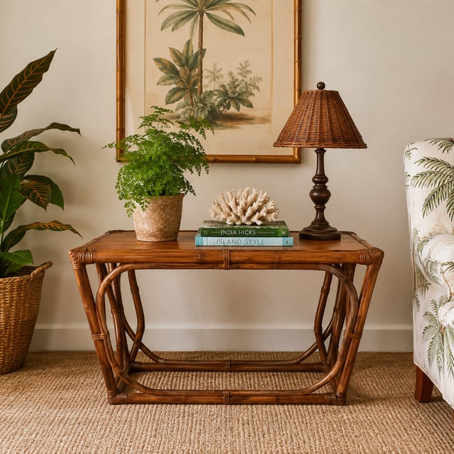 1970s McGuire Oak Rattan Occasional Table For Sale - Image 14 of 14