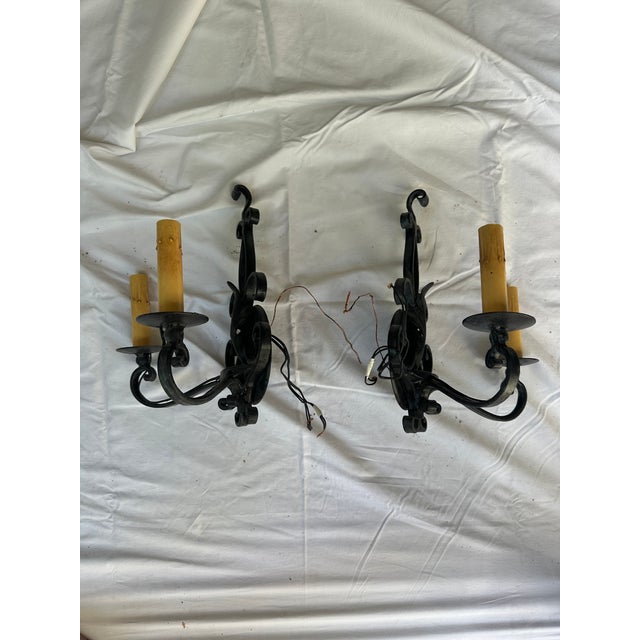 1990s Wrought Iron Candle Sconces - a Pair For Sale - Image 4 of 4