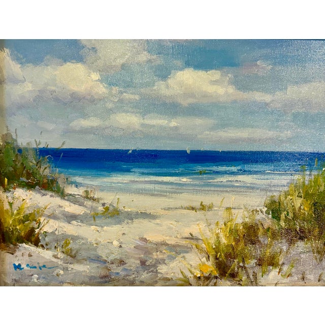 Original oil on canvas by H. Cole, 2025. Custom framed in a double natural wood gallery-style frame that complements the...