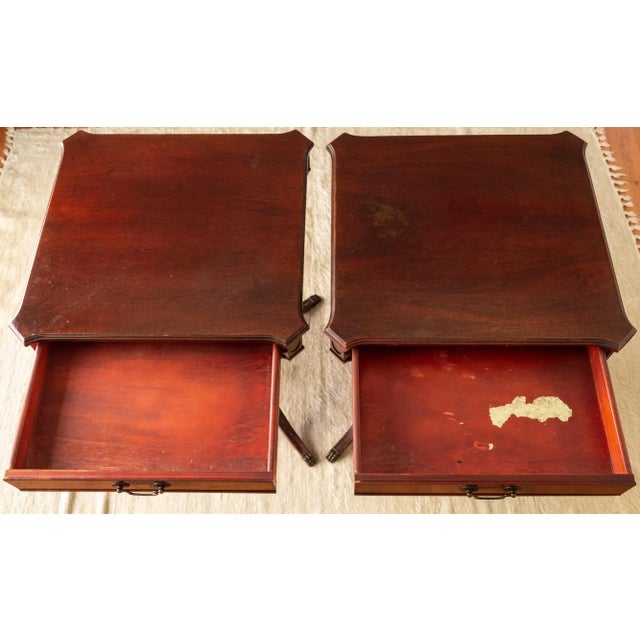 Set of Mersman Harp and Lyre Mahogany SideTables With Brass Feet and Drawers For Sale - Image 13 of 17