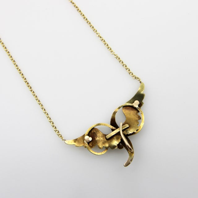 Late 19th Century Victorian 14k Gold Angel Winged Necklace With Seed Pearls For Sale In Los Angeles - Image 6 of 9