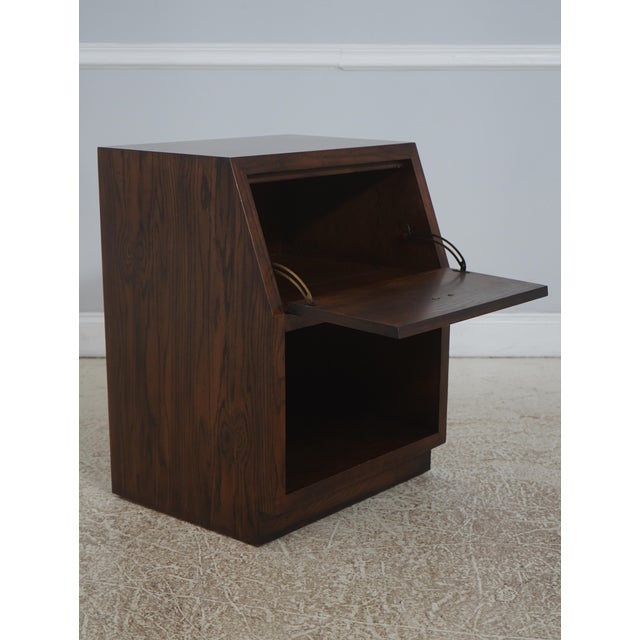 Henredon Pair of Henredon Oak Campaign Style Drop Front Nightstands For Sale - Image 4 of 18
