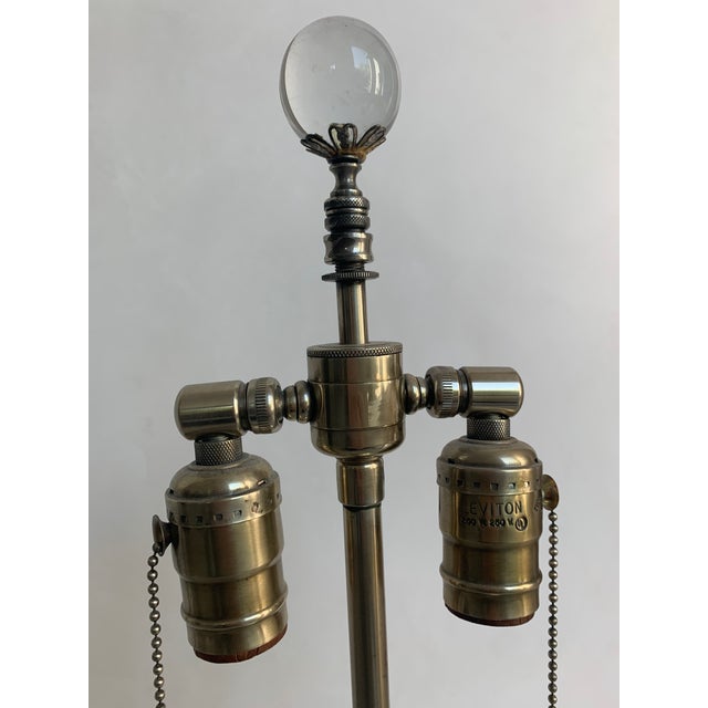 Wood Vintage Hollywood Regency Mercury Glass Globe Table Lamp With Brass Double Sockets For Sale - Image 7 of 9