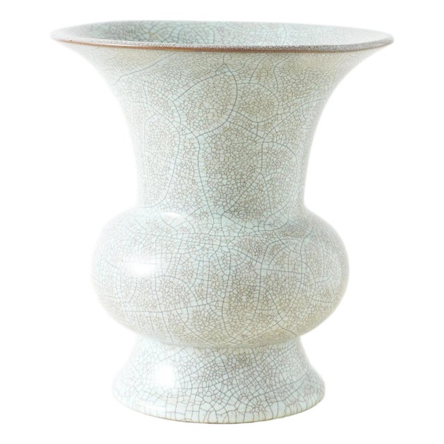 Trumpet-Shaped Celadon Vase with Crackle Glaze For Sale
