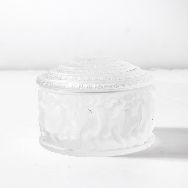 Mid-Century Modernist Crystal Les Enfants Lidded Powder Box Signed Lalique For Sale - Image 13 of 18
