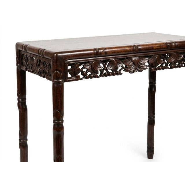 Mid 20th Century Small Chinese Hardwood Table With Hand Carved Apron. For Sale - Image 5 of 14