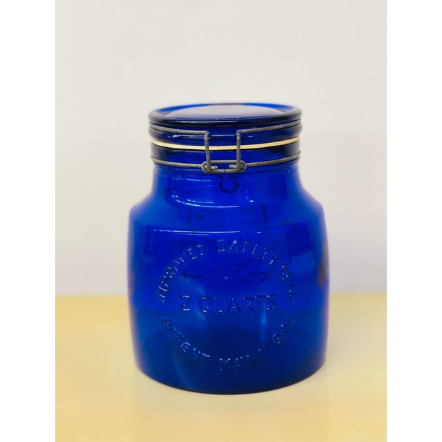 1970s Vintage Italian Cobalt Blue Glass Cookie Jar For Sale - Image 4 of 7