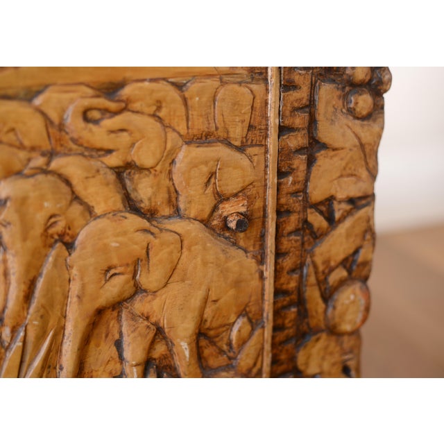 Vintage Folk Art Camphor Chest With African Safari Theme Animal Carvings For Sale - Image 10 of 15
