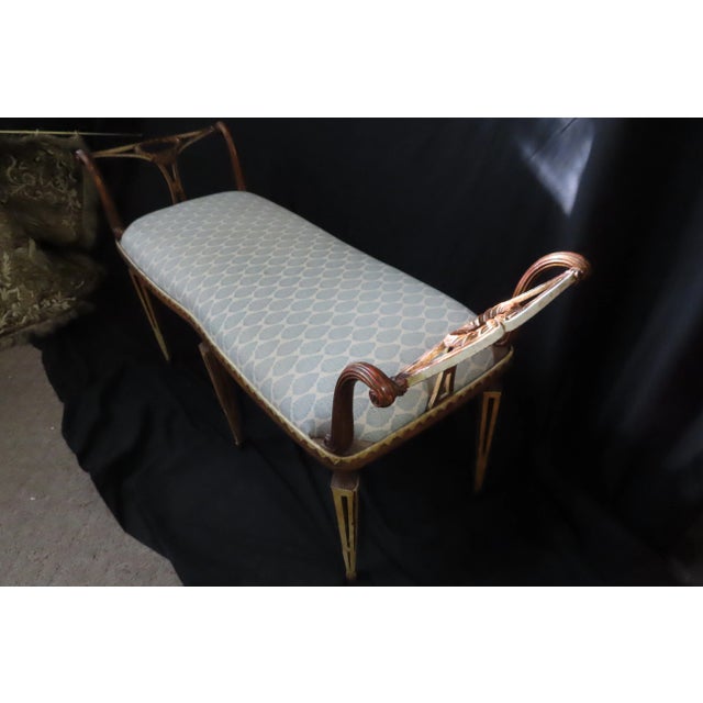Mid 20th century Neoclassical style Palladio bench made in Italy, has all original hand made pieces. Signed Palladio bench...