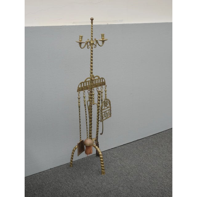 French Country 1970s French Country Barley Twist Gold Brass Fireplace Tools - 7 Pieces For Sale - Image 3 of 13