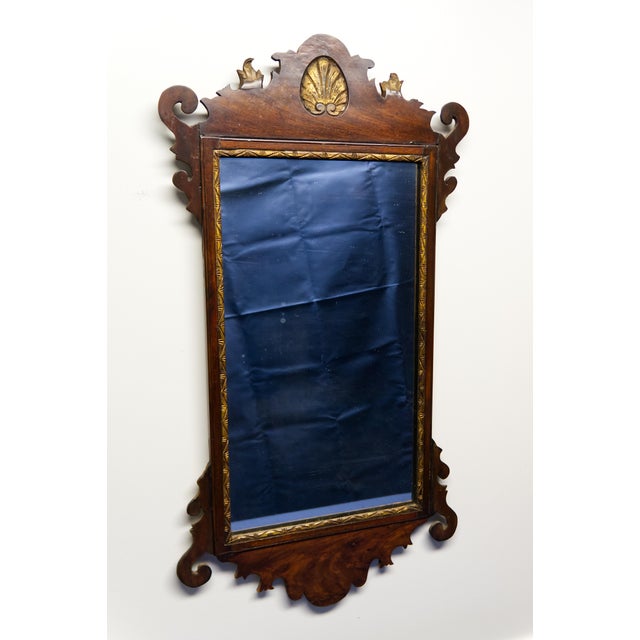 English Chippendale Mahogany Wall Mirror With Gilt Shell For Sale - Image 4 of 8