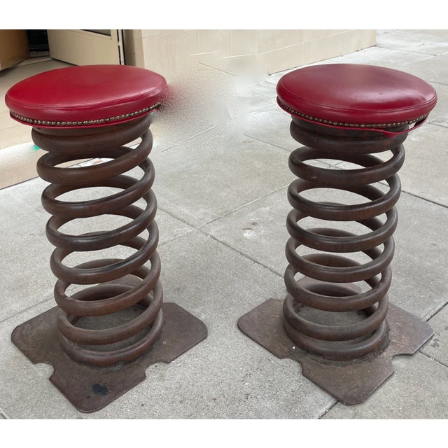 Industrial Pair of Industrial Springs Stools For Sale - Image 3 of 9