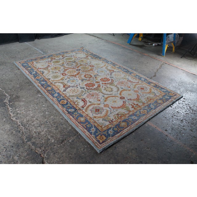 Woolmark Hand-Tufted Oriental Floral Eva Area Rug Beige Blue 5' X 8' For Sale - Image 4 of 13