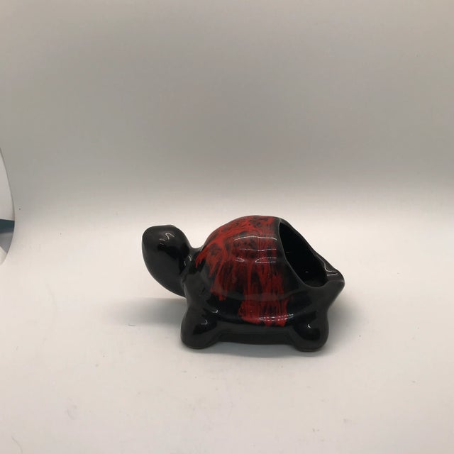 Mid-Century Modern Red Blue Mountain Turtle Ceramic Planter For Sale - Image 4 of 4