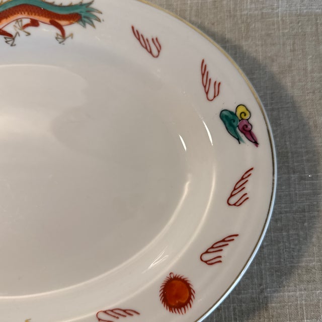 Vintage Dragon Motif Porcelain Oval Serving Platter For Sale In Miami - Image 6 of 10