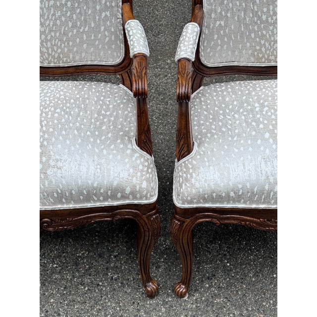 Beige Newly Upholstered Vintage Louis XV French Arm Chairs - A Pair For Sale - Image 8 of 13