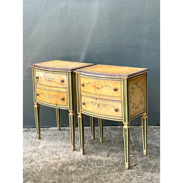 Saffron Vintage Distressed Hand-Painted Wood Nightstands For Sale - Image 8 of 16