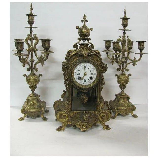 Late 20th Century Late 20th Century Bronze Clock Set - 3 Pieces For Sale - Image 5 of 13