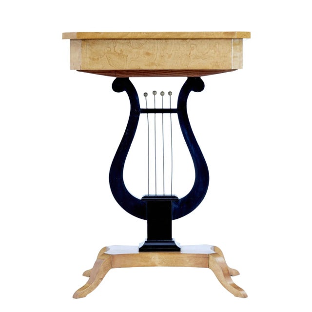 Wood 19th Century Inlaid Birch Lyre Form Occasional Table For Sale - Image 7 of 9