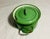 Paint Vintage Enamel Ware Pot With Lid in Green With Narrow Gold Stripe Handle to Two Sides For Sale - Image 7 of 12