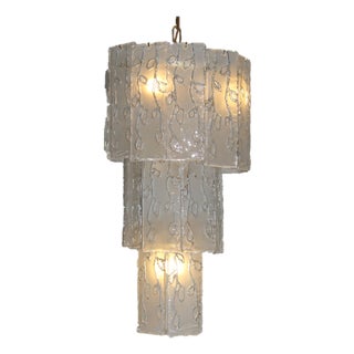 Vintage Italian Glass and Brass Chandelier, 1960 For Sale