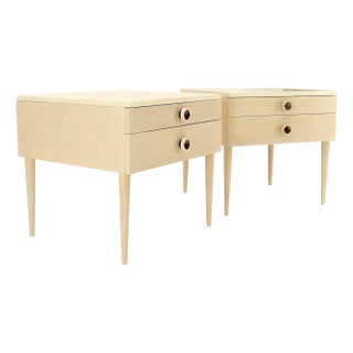 Mid-Century Modern Bleached Walnut Cork Tops Paul Frankl End Side Tables MINT! For Sale