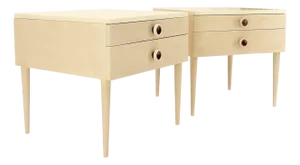 Mid-Century Modern Bleached Walnut Cork Tops Paul Frankl End Side Tables MINT!