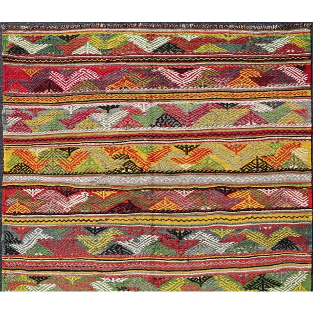 Tribal Mid 20th Century Vintage Turkish Hand Woven Embroidery With Bright & Colorful Tribal Motif Design For Sale - Image 3 of 12