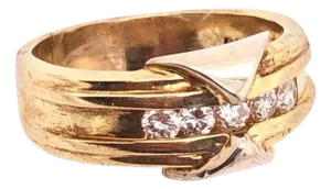 14 Karat Yellow Gold and Diamond Wedding Band Bridal Ring Contemporary