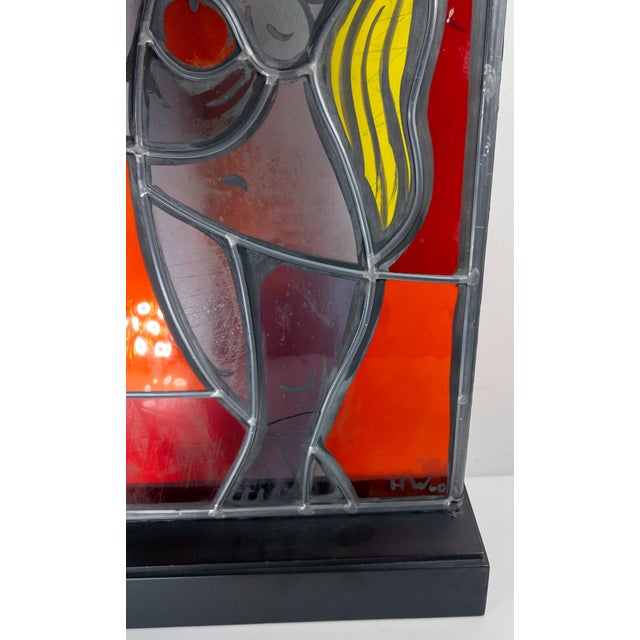 1960's Mid-Century Stained Glass Window Panel of a Figure, Signed For Sale In New York - Image 6 of 16