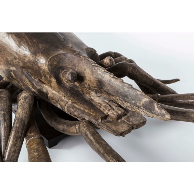 Mid 19th Century French Wood Carved Lobster Sculpture on Custom Made Iron Base 19th Century For Sale - Image 5 of 7