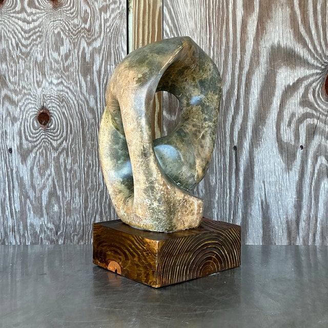 Vintage Boho Polished Stone Biomorphic Sculpture | Chairish