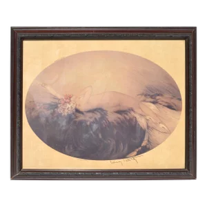 Art Deco Signed Louis Icart Paris Framed Lithograph Etching Resting Nude Woman