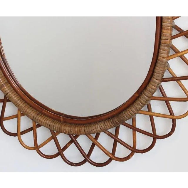 1960s Vintage Italian Rattan Wall Mirror, 1960s For Sale - Image 5 of 9