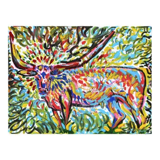 Longhorn Fever - Original Contemporary Western Longhorn Bull Acrylic Painting For Sale