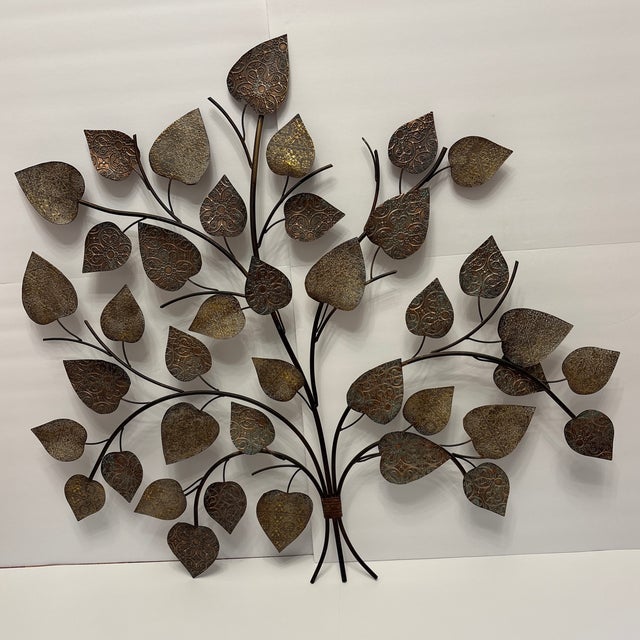 Vintage Deco Metal Leaf Textured Wall Decor For Sale - Image 11 of 11