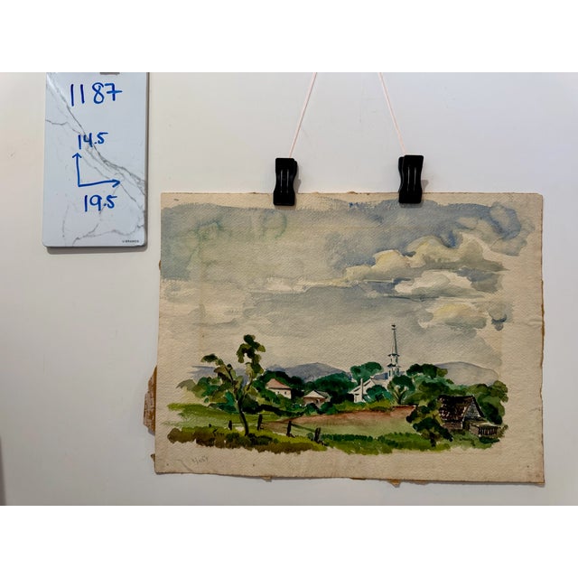 Paper Henry Emil Salloch Original Watercolor on Paper Rural Village, 1941. For Sale - Image 7 of 7