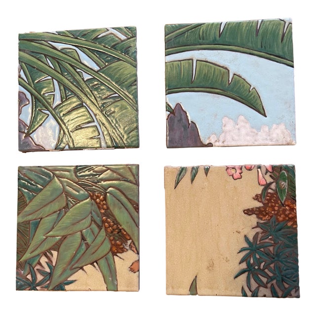 Mid Century Tropical Design Tiles Made in Italy Set of Four For Sale