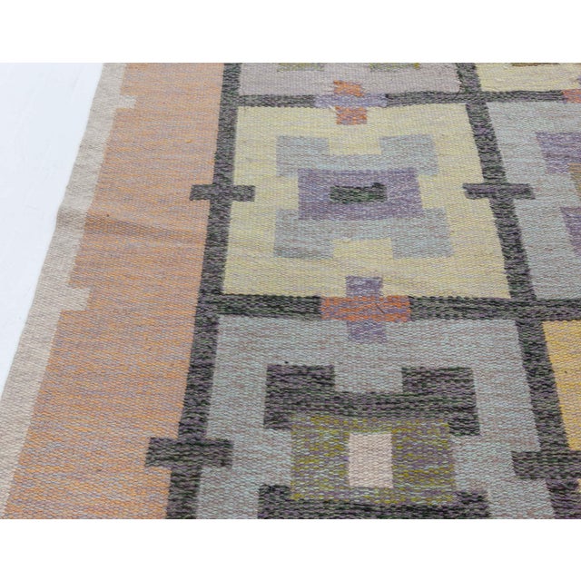 Tan Doris Leslie Blau Vintage Swedish Flat Weave Rug by Agda Osterberg For Sale - Image 8 of 9