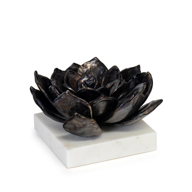 Create a focal point on your coffee table, credenza, or bookcase with this blackened zinc succulent planted on a marblel...