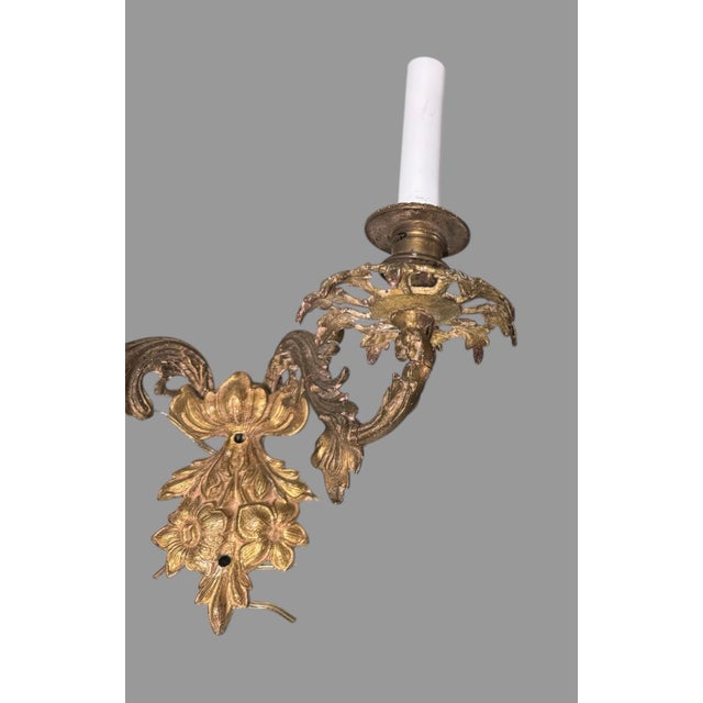 Antique Victorian Ornate Cast Metal 2 Light Candelabra Wall Sconce In good original condition showing some typical age-...