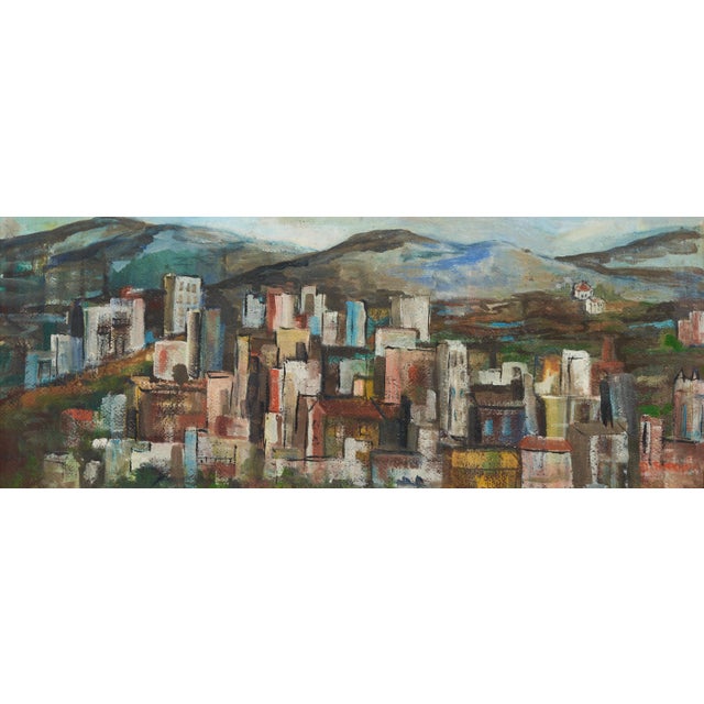 Mid-Century Modern 1950s Framed Original “Hill Town” Oil Painting, Signed by Artist Doris Tinkham For Sale - Image 3 of 10