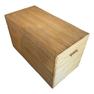Vintage Pencil Reed Bamboo Rattan Chest Trunk Palm Beach For Sale