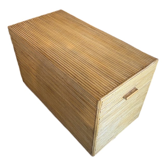 Vintage Pencil Reed Bamboo Rattan Chest Trunk Palm Beach For Sale