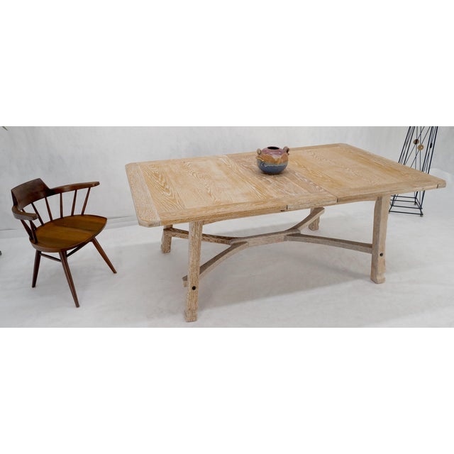 MCM Arts & Crafts Cerused Oak Dining Table w/ 12" Extension Leaf Board Mint For Sale - Image 11 of 12