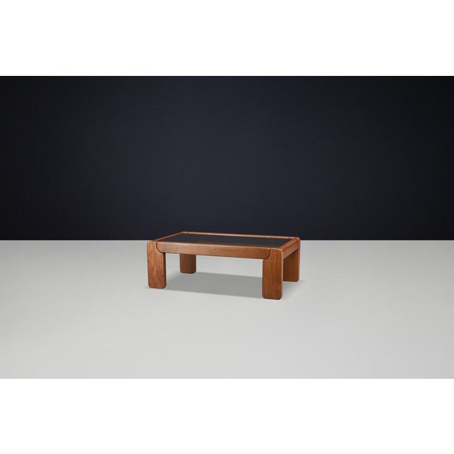 Wood Modern Coffee Table in Elm and Smoked Glass attributed to Maison Regain, France, 1970s For Sale - Image 7 of 9