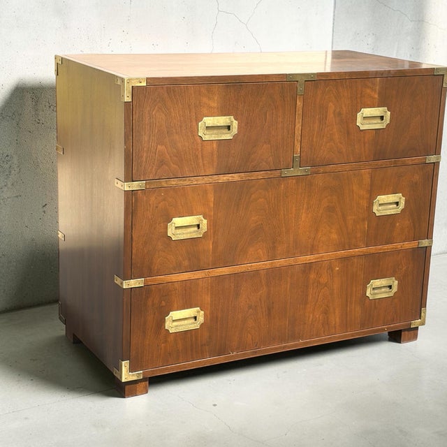 Campaign 1970s Michael Taylor for Baker Walnut & Brass Campaign Style Dresser For Sale - Image 3 of 10