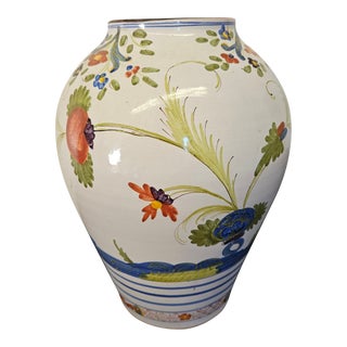 Vintage Large Italian Blue Carnation Ovoid Form Pottery Vase For Sale