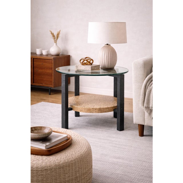 1960s Sculptural Mid-Century Modern Glass Side Table With Graphite Metal Base and Terrazzo Shelf For Sale In Los Angeles - Image 6 of 7